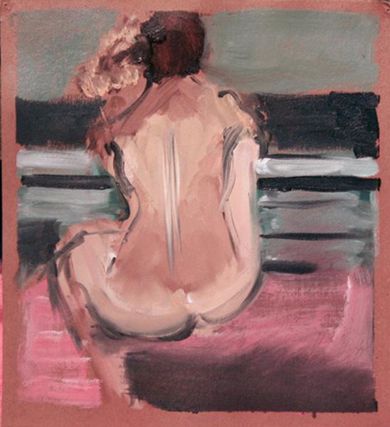 Weekend Life Class. .Beautiful and fluid painting of a nude female's back.