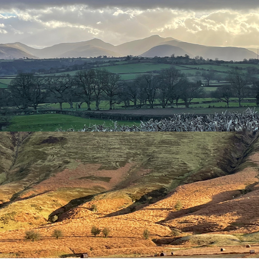 Photomontage joining the Black Mountains with the Brecon Beacons